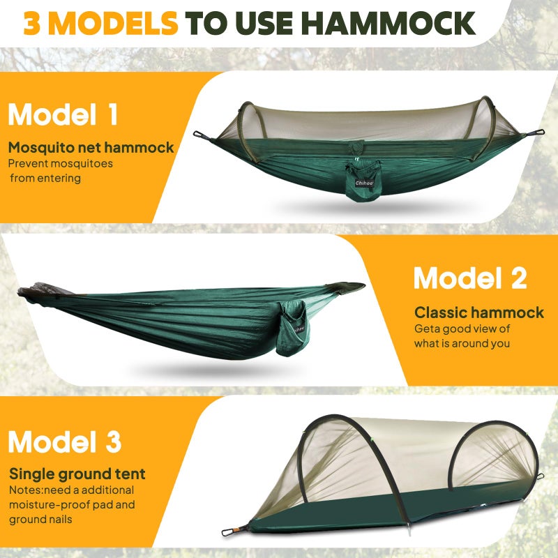 Chihee Ultra-Light Travel Camping Hammock Pop-up Net Hammock 660lbs Load Capacity,Breathable,Quick-Drying Parachute Nylon 2 Premium Carabiners,2 Tree Slings Included for Outdoor Backpacking Hiking - Image 4